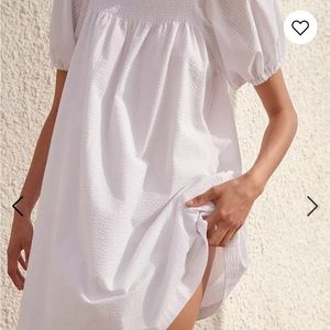 Puff-Sleeve A-Line Mini Dress in Seersucker Stripe